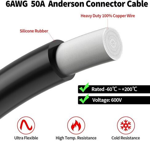 6AWG 6FT Anderson Connector 50 Amp Cable,Anderson SB50 Plug Battery Quick Connector Cable for Solar and Wind Energy Systems Battery Power Connections in Saudi Arabia