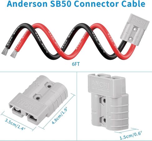 6AWG 6FT Anderson Connector 50 Amp Cable,Anderson SB50 Plug Battery Quick Connector Cable for Solar and Wind Energy Systems Battery Power Connections in Saudi Arabia
