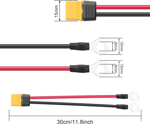 PNGKNYOCN XT60 إلى O كبل طرفي حلقي، 14AWG XT60 ذكر إلى O كبل طاقة تمديد لأطراف حلقية لمجموعة الألواح الشمسية وشحن البطارية (0.3M/1FT) in Saudi Arabia