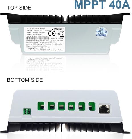 جهاز التحكم بالشحن الشمسي EPEVER MPPT 40A 12V 24V Auto Max PV 100V منظم الألواح الشمسية الأرضية السلبية المشتركة شاشة LCD Tracer4210AN G3 لبطارية ليثيوم LiFePO4 المغمورة بالجل (40A MPPT) in Kuwait