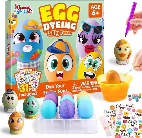 Klever 31PCS Easter Egg Decorating DIY Kit with Dye Tablets and Gem Stickers, Coloring Dyeing Set for Kids Easter Theme Party, Egg Hunt Creativity Activity in Kuwait