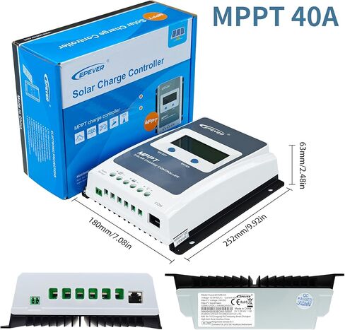 جهاز التحكم بالشحن الشمسي EPEVER MPPT 40A 12V 24V Auto Max PV 100V منظم الألواح الشمسية الأرضية السلبية المشتركة شاشة LCD Tracer4210AN G3 لبطارية ليثيوم LiFePO4 المغمورة بالجل (40A MPPT) in Kuwait