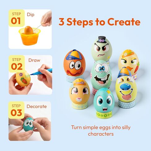 Klever 31PCS Easter Egg Decorating DIY Kit with Dye Tablets and Gem Stickers, Coloring Dyeing Set for Kids Easter Theme Party, Egg Hunt Creativity Activity in Kuwait