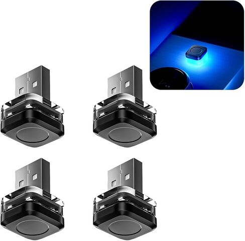 4PCS Car Interior USB LED Light, Portable Plug-in Bright Vehicle Atmosphere Decor Lamp, Small Automotive Inside Decoration Ambient Night Light Kit, Universal for SUV Van Truck (Blue) in Saudi Arabia