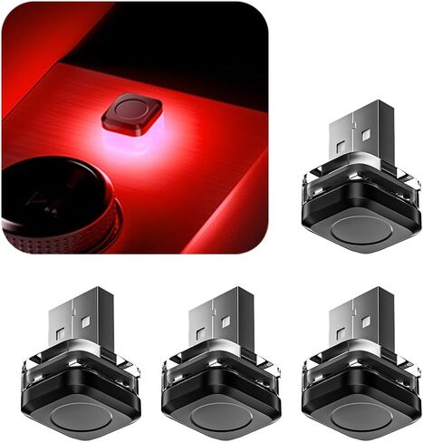 4 قطع مصباح LED داخلي USB للسيارة، مصباح ديكور محمول ومشرق لجو السيارة، طقم إضاءة ليلية محيطة للديكور الداخلي للسيارات الصغيرة، عالمي لشاحنة SUV Van (أزرق) in Kuwait