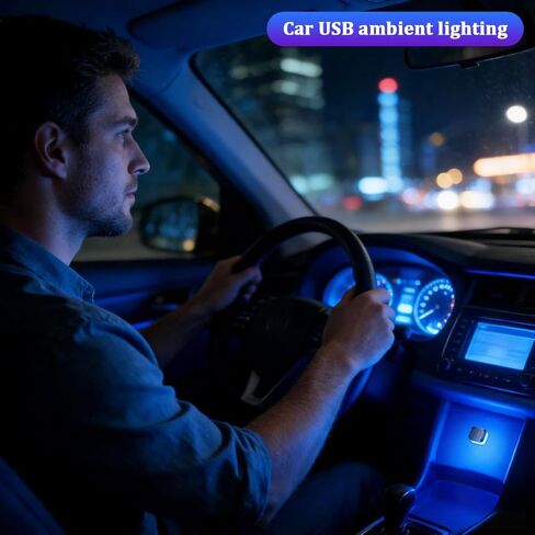 4PCS Car Interior USB LED Light, Portable Plug-in Bright Vehicle Atmosphere Decor Lamp, Small Automotive Inside Decoration Ambient Night Light Kit, Universal for SUV Van Truck (Blue) in Saudi Arabia