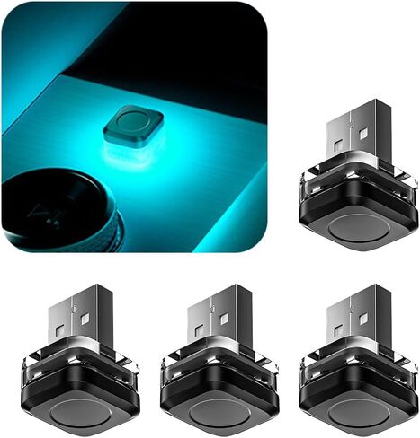 4PCS Car Interior USB LED Light, Portable Plug-in Bright Vehicle Atmosphere Decor Lamp, Small Automotive Inside Decoration Ambient Night Light Kit, Universal for SUV Van Truck (Blue) in Saudi Arabia