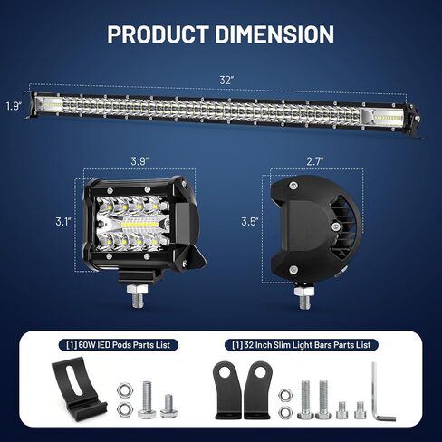شريط إضاءة LED 12 بوصة للشاحنة، شريط ضوء عمل كومبو بقعة الفيضانات 120 وات 12 فولت 24 فولت LED شريط إضاءة للقيادة على الطرق الوعرة مقاوم للماء شريط إضاءة للسقف من أجل الالتقاط ATV UTV جرار قارب عربة الجولف in Kuwait