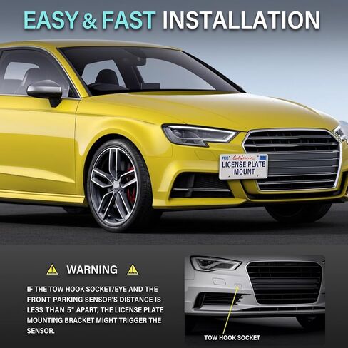 حامل حامل لوحة الترخيص بخطاف السحب الأمامي متوافق مع Audi A3 / S3 / RS3 2015-2020، Audi A4/S4 2010-2016 بدون مثقاب أمامي لوحة ترخيص إطار لوحة الترخيص ملحقات السيارة in Kuwait