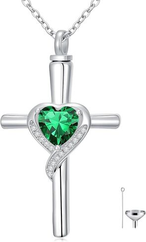 TOUPOP Cross Urn Necklaces for Ashes Birthstone Cremation Jewelry 925 Sterling Silver Cross Memorial Keepsake Funeral Jewelry for Women (with Funnel Filler) in Saudi Arabia