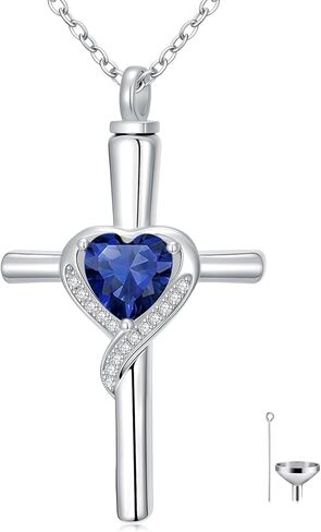 TOUPOP Cross Urn Necklaces for Ashes Birthstone Cremation Jewelry 925 Sterling Silver Cross Memorial Keepsake Funeral Jewelry for Women (with Funnel Filler) in Saudi Arabia