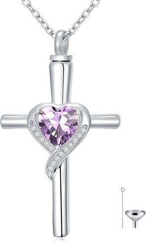 TOUPOP Cross Urn Necklaces for Ashes Birthstone Cremation Jewelry 925 Sterling Silver Cross Memorial Keepsake Funeral Jewelry for Women (with Funnel Filler) in Saudi Arabia