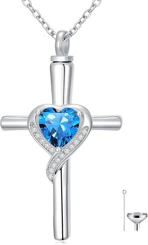 TOUPOP Cross Urn Necklaces for Ashes Birthstone Cremation Jewelry 925 Sterling Silver Cross Memorial Keepsake Funeral Jewelry for Women (with Funnel Filler) in Saudi Arabia