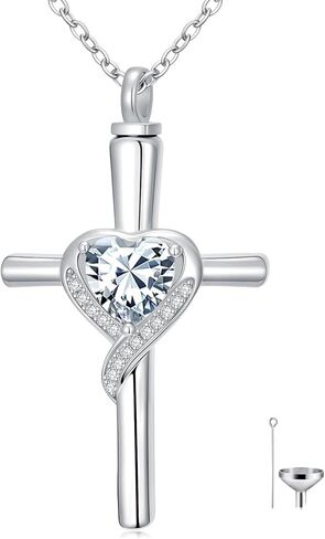 TOUPOP Cross Urn Necklaces for Ashes Birthstone Cremation Jewelry 925 Sterling Silver Cross Memorial Keepsake Funeral Jewelry for Women (with Funnel Filler) in Saudi Arabia