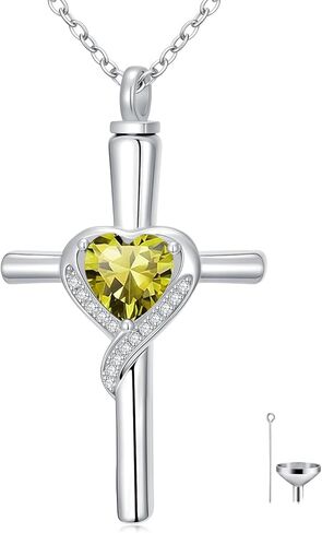 TOUPOP Cross Urn Necklaces for Ashes Birthstone Cremation Jewelry 925 Sterling Silver Cross Memorial Keepsake Funeral Jewelry for Women (with Funnel Filler) in Saudi Arabia
