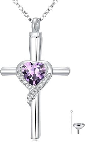 TOUPOP Cross Urn Necklaces for Ashes Birthstone Cremation Jewelry 925 Sterling Silver Cross Memorial Keepsake Funeral Jewelry for Women (with Funnel Filler) in Saudi Arabia