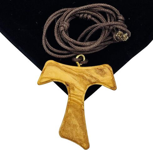 Amazing Saints Olive Wood Tau Cross Necklace with Black Gift Bag in Kuwait