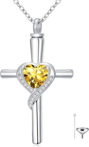 TOUPOP Cross Urn Necklaces for Ashes Birthstone Cremation Jewelry 925 Sterling Silver Cross Memorial Keepsake Funeral Jewelry for Women (with Funnel Filler) in Saudi Arabia