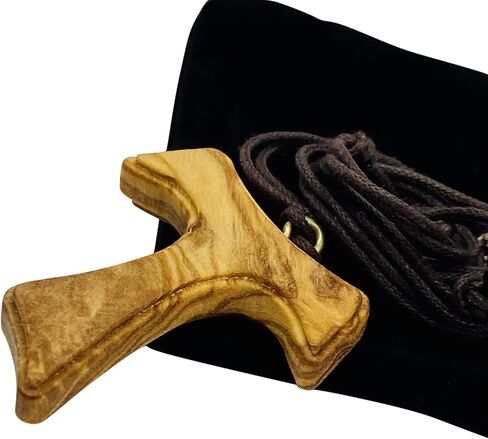 Amazing Saints Olive Wood Tau Cross Necklace with Black Gift Bag in Kuwait