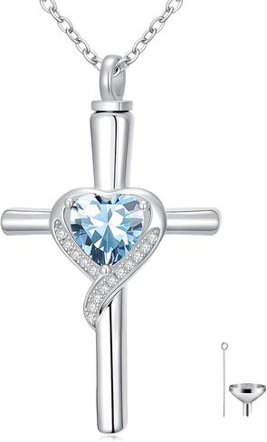 TOUPOP Cross Urn Necklaces for Ashes Birthstone Cremation Jewelry 925 Sterling Silver Cross Memorial Keepsake Funeral Jewelry for Women (with Funnel Filler) in Saudi Arabia