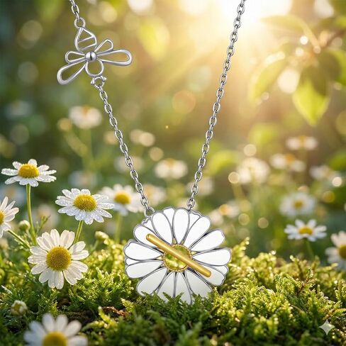 Daisy Toggle Necklace for Women 925 Sterling Sliver Daisy Toggle Jewelry Gift for women in Saudi Arabia