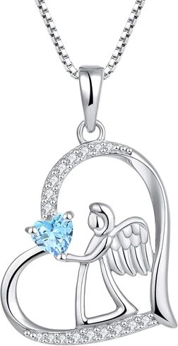 FJ Heart Guardian Angel Necklace 925 Sterling Silver Angel Wing Pendant Birthstone Jewelry for Women in Kuwait