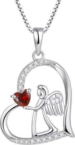 FJ Heart Guardian Angel Necklace 925 Sterling Silver Angel Wing Pendant Birthstone Jewelry for Women in Saudi Arabia