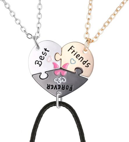 Best Friend Necklaces BFF Necklace for 3 Split Heart Engraved Weirdo 1/2/3 Necklace Friendship Valentines Day Gifts in Saudi Arabia