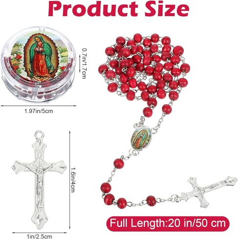 24 Pcs Scented Rosary Necklace Our Lady of Grace Party Favor Catholic Gifts with Box Saint Jude Rosary Beads Necklace for Funeral Baptism First Communion Party (Red) in Kuwait