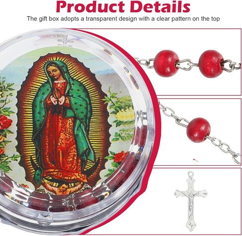 24 Pcs Scented Rosary Necklace Our Lady of Grace Party Favor Catholic Gifts with Box Saint Jude Rosary Beads Necklace for Funeral Baptism First Communion Party (Red) in Kuwait