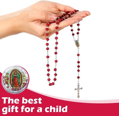 24 Pcs Scented Rosary Necklace Our Lady of Grace Party Favor Catholic Gifts with Box Saint Jude Rosary Beads Necklace for Funeral Baptism First Communion Party (Red) in Kuwait