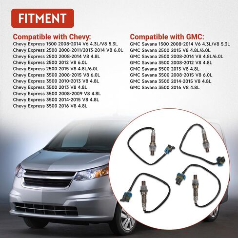 4Pcs Upstream and Downstream Oxygen O2 Sensor Compatible with Chevy Express 1500 2500 3500 GMC Savana 1500 2500 3500 Replace# 250-241128 250-24491 in Kuwait