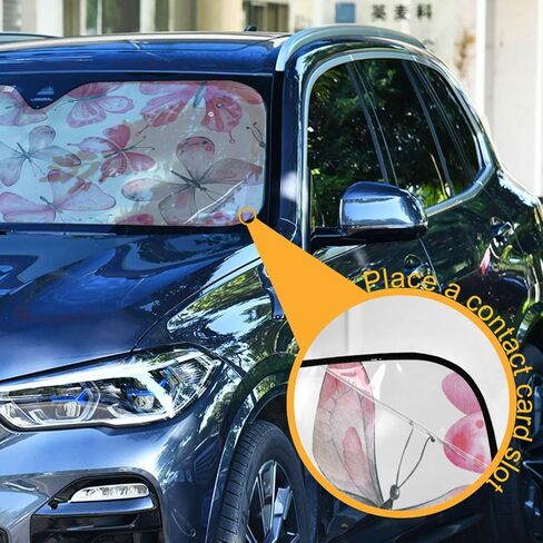 غطاء حماية من الشمس للزجاج الأمامي للسيارة على شكل فراشات وردية، غطاء واقي من الشمس قابل للطي للكتل الواقية من الأشعة فوق البنفسجية - يحافظ على برودة سيارتك لمعظم شاحنات سيارات السيدان، مقاس 53 بوصة × 23.5 بوصة in Saudi Arabia