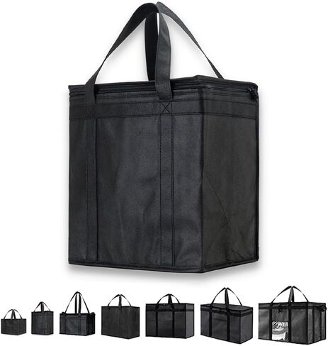 حقيبة تبريد معزولة متوسطة الحجم من NZ Home وجهاز تسخين الطعام لتوصيل الطعام وتسوق البقالة مع جزء علوي بسحاب، أسود (عبوة واحدة) in Kuwait