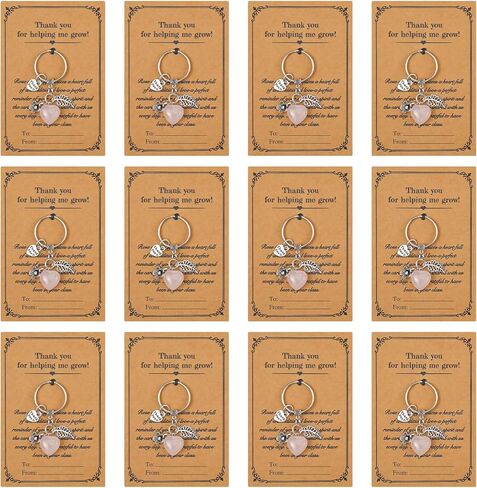 Nosiny 12 Set End of the Year Teacher Appreciation Gifts Pink Healing Crystal Heart Keychains Bulk Thank You for Helping Me Grow Cards for Back to School Graduation Season Teachers' Day Gifts Ideas in Saudi Arabia