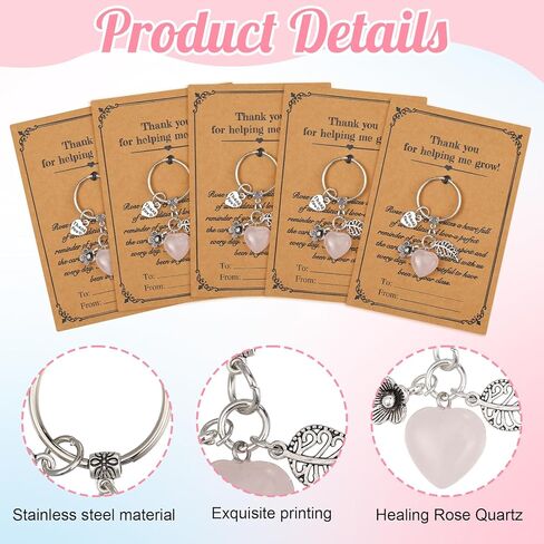 Nosiny 12 Set End of the Year Teacher Appreciation Gifts Pink Healing Crystal Heart Keychains Bulk Thank You for Helping Me Grow Cards for Back to School Graduation Season Teachers' Day Gifts Ideas in Saudi Arabia