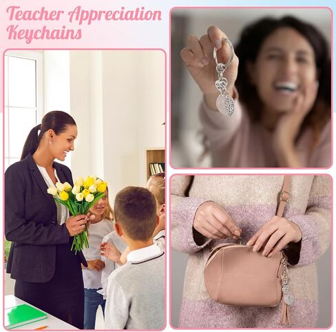 Nosiny 12 Set End of the Year Teacher Appreciation Gifts Pink Healing Crystal Heart Keychains Bulk Thank You for Helping Me Grow Cards for Back to School Graduation Season Teachers' Day Gifts Ideas in Saudi Arabia