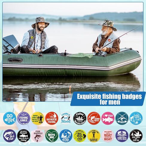 Sureio 80 Pcs Go Fish Buttons 1.5 Inches Fishing Party Favors Fishing Brooch Pin Father's Day Gift Pin Fisherman Birthday Party Decoration for Boys Men in Saudi Arabia
