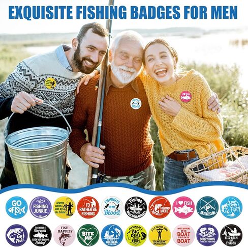 Sureio 80 Pcs Go Fish Buttons 1.5 Inches Fishing Party Favors Fishing Brooch Pin Father's Day Gift Pin Fisherman Birthday Party Decoration for Boys Men in Saudi Arabia