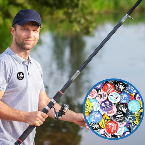 Sureio 80 Pcs Go Fish Buttons 1.5 Inches Fishing Party Favors Fishing Brooch Pin Father's Day Gift Pin Fisherman Birthday Party Decoration for Boys Men in Saudi Arabia