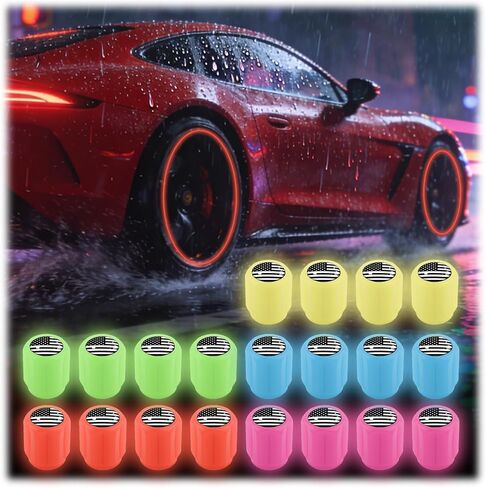 20PCS Fluorescent Tire Valve Caps,Glow in The Dark Tire Valve Caps for Car Decorations & Protection,Universal Valves Stem Cap Automotive Exterior Accessories for Most Vehicles (5 Colors/Flag-20PCS) in Saudi Arabia