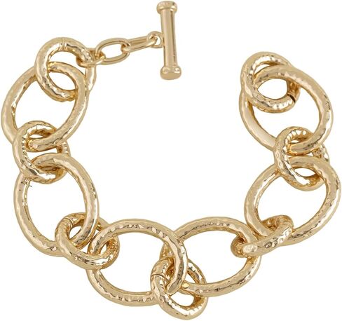 Chunky Hammered Toggle Bracelet 8.5 Inch 18k Gold Plated Modern Sophisticated Statement Hypoallergenic Versatile Jewelry Gift for Women in Saudi Arabia