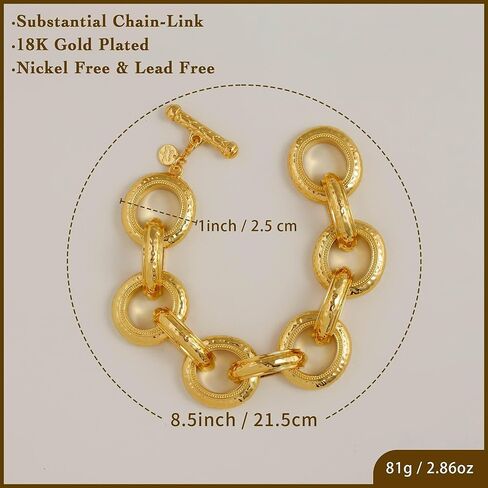 Chunky Hammered Toggle Bracelet 8.5 Inch 18k Gold Plated Modern Sophisticated Statement Hypoallergenic Versatile Jewelry Gift for Women in Saudi Arabia