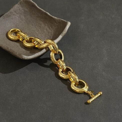 Chunky Hammered Toggle Bracelet 8.5 Inch 18k Gold Plated Modern Sophisticated Statement Hypoallergenic Versatile Jewelry Gift for Women in Saudi Arabia
