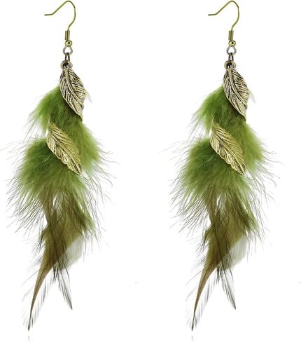 Bohemian Long Feather Dangle Drop Earrings for Women Boho Handmade Vintage Punk Tassel Natural Dangle Drop Earrings Design Jewelry Gift in Saudi Arabia