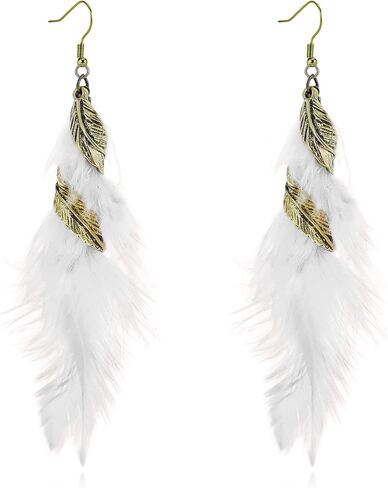 Bohemian Long Feather Dangle Drop Earrings for Women Boho Handmade Vintage Punk Tassel Natural Dangle Drop Earrings Design Jewelry Gift in Saudi Arabia
