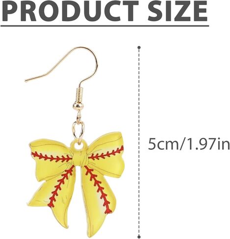 Baseball Bow Earrings for Woman, Softball Bow Dangle Earrings Game Day Sports Theme Jewelry Party Favors for Sport Player Lover & Fans (Yellow) in Saudi Arabia