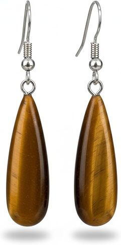 Crystal Earrings, Natural Teardrop Shape Fluorite Sunstone Tiger Eye Earrings, Handmade Healing Gemstone Dangle Earrings for Women in Saudi Arabia