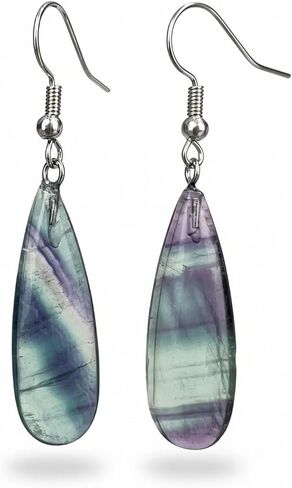 Crystal Earrings, Natural Teardrop Shape Fluorite Sunstone Tiger Eye Earrings, Handmade Healing Gemstone Dangle Earrings for Women in Kuwait