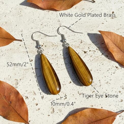 Crystal Earrings, Natural Teardrop Shape Fluorite Sunstone Tiger Eye Earrings, Handmade Healing Gemstone Dangle Earrings for Women in Saudi Arabia